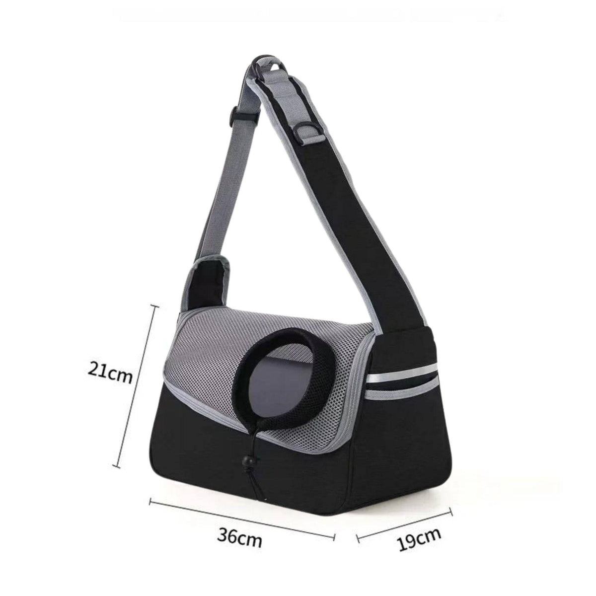 Black and grey TrendyPet's Zone portable pet carrier crossbody bag with breathable mesh for dogs and cats.