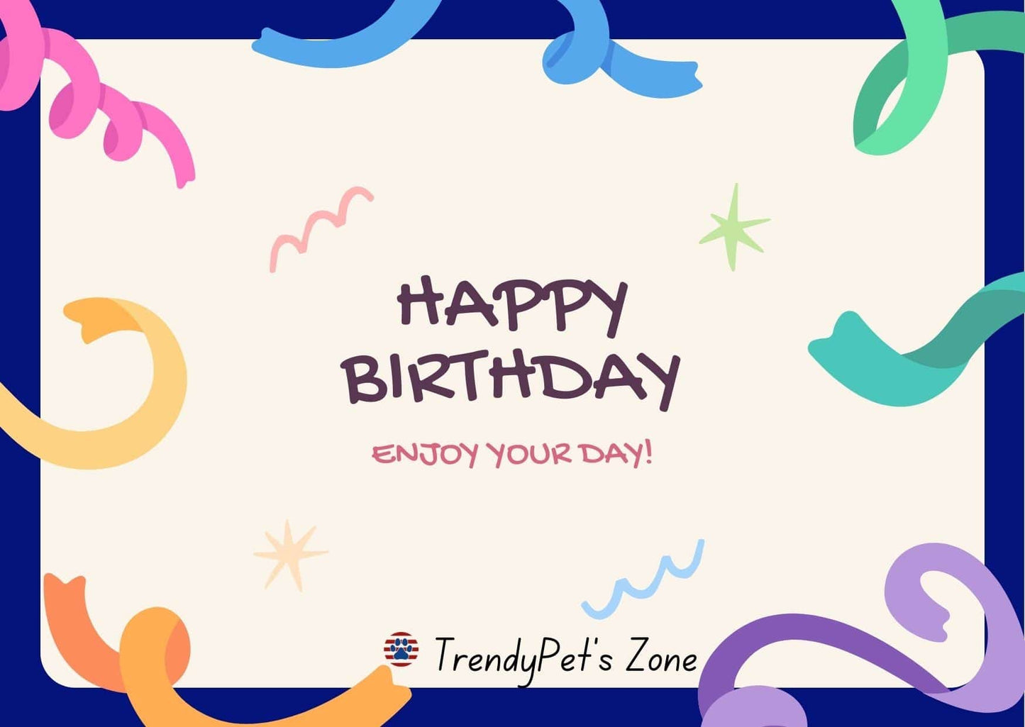 TrendyPet's Zone gift card featuring colorful branding and a sleek design, ideal for pet gift giving.