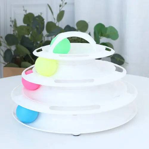 White 3/4 Levels Pet Cat Toy Training Amusement Plate Kitten Tower Tracks Triple Disc Tumbler Ball Interactive - TrendyPet's Zone