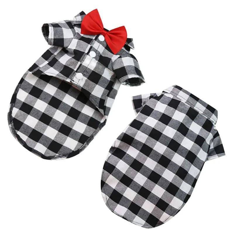 White Bowtie Dog Shirts Classical Plaid Thin Breathable Summer Clothes for Small Large Dogs Puppy Vest Chihuahua Yorkies - TrendyPet's Zone