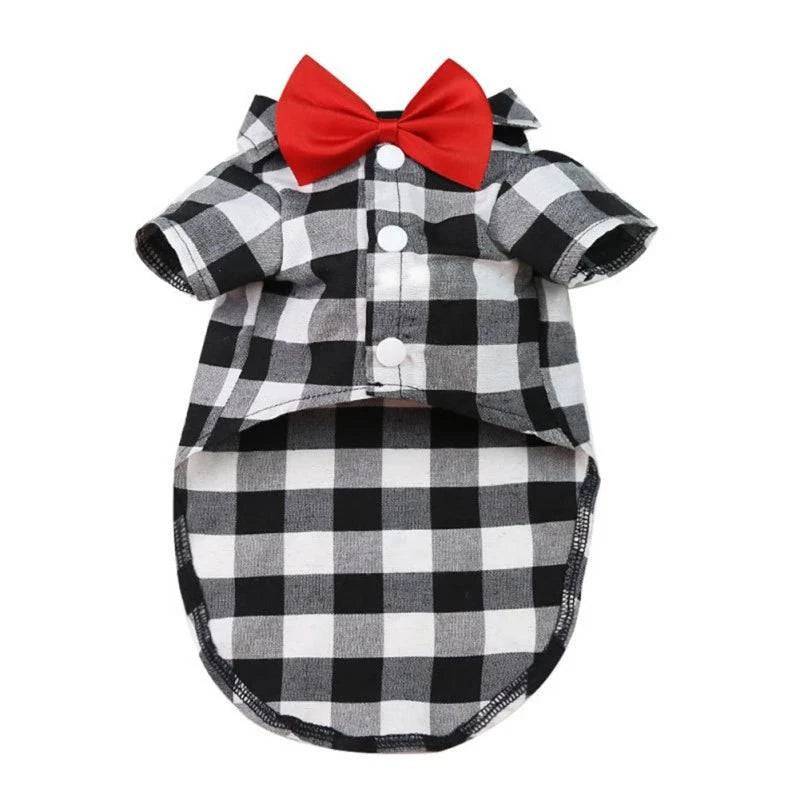 White Bowtie Dog Shirts Classical Plaid Thin Breathable Summer Clothes for Small Large Dogs Puppy Vest Chihuahua Yorkies - TrendyPet's Zone