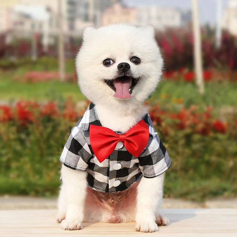 White Bowtie Dog Shirts Classical Plaid Thin Breathable Summer Clothes for Small Large Dogs Puppy Vest Chihuahua Yorkies - TrendyPet's Zone