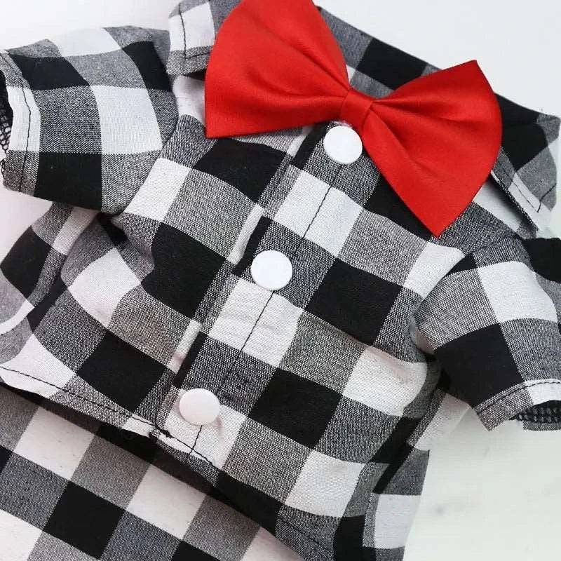 White Bowtie Dog Shirts Classical Plaid Thin Breathable Summer Clothes for Small Large Dogs Puppy Vest Chihuahua Yorkies - TrendyPet's Zone