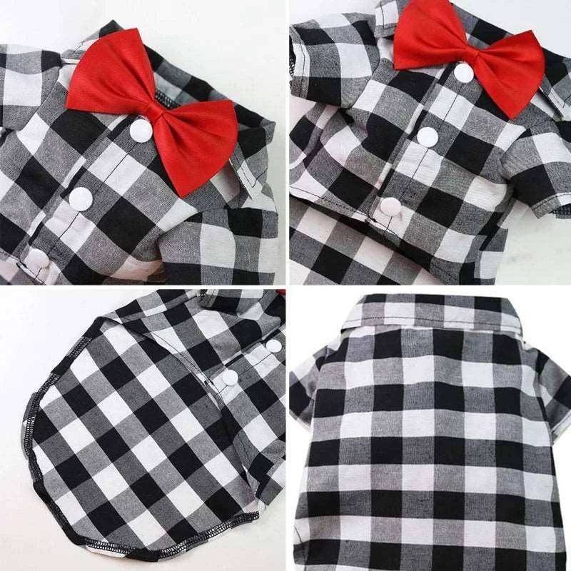 White Bowtie Dog Shirts Classical Plaid Thin Breathable Summer Clothes for Small Large Dogs Puppy Vest Chihuahua Yorkies - TrendyPet's Zone