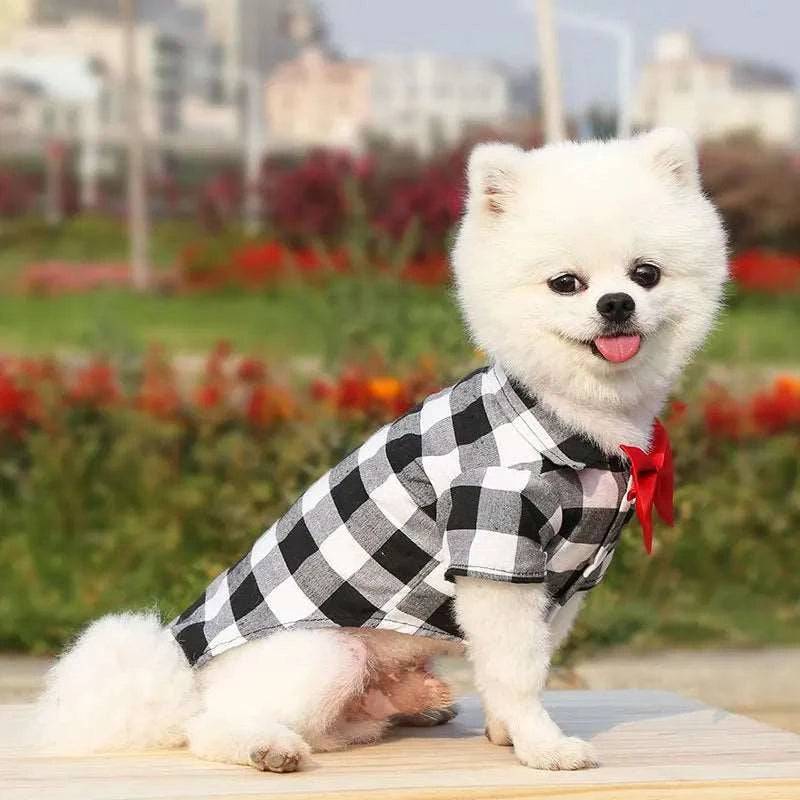 White Bowtie Dog Shirts Classical Plaid Thin Breathable Summer Clothes for Small Large Dogs Puppy Vest Chihuahua Yorkies - TrendyPet's Zone