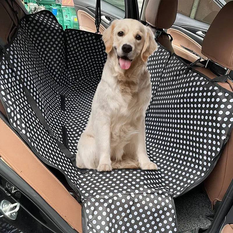 White Dotted Dog Carriers Waterproof Rear Back Pet Dog Car Seat Cover Hammock Protector with Safety Belt Transporting TRENDYPET'S ZONE