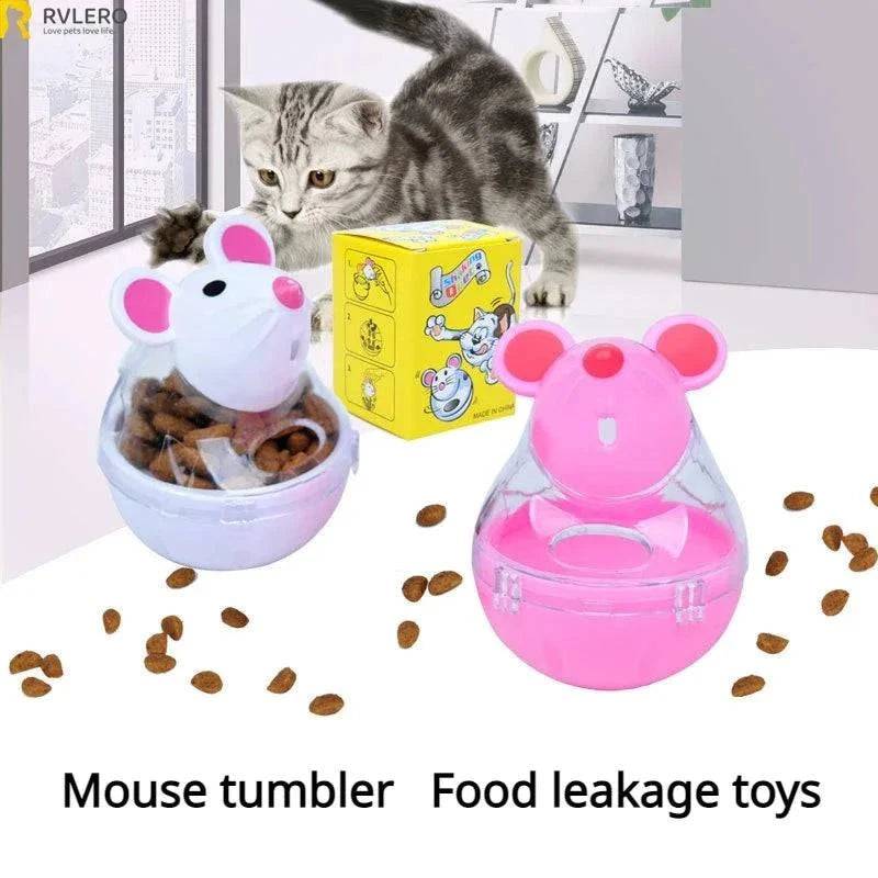 White Mouse Tumbler Leak Food Feeder Pet Puzzle Cartoon Cats Toy Leakage Ball Kitten Interactive Toys Slow Feeding Pet Supplies - TrendyPet's Zone