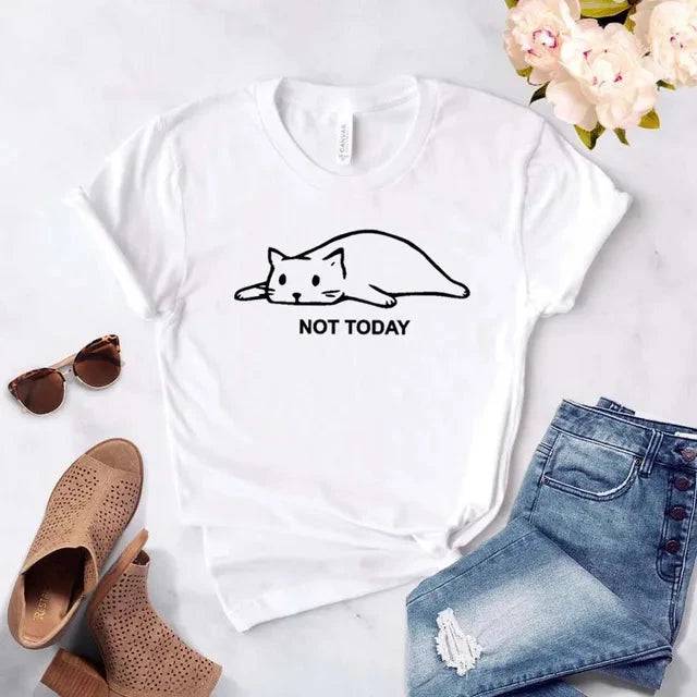 White Not Today Cat Women T-shirt Cotton Casual Funny For Lady Girl Top Tee - TrendyPet's Zone