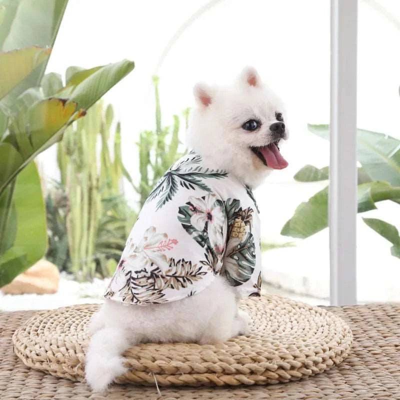 White Pet Hawaiian Beach Style T-Shirts Thin Breathable Summer Clothes for Small Dog Puppy Pet Cat Kitten Vest - TrendyPet's Zone