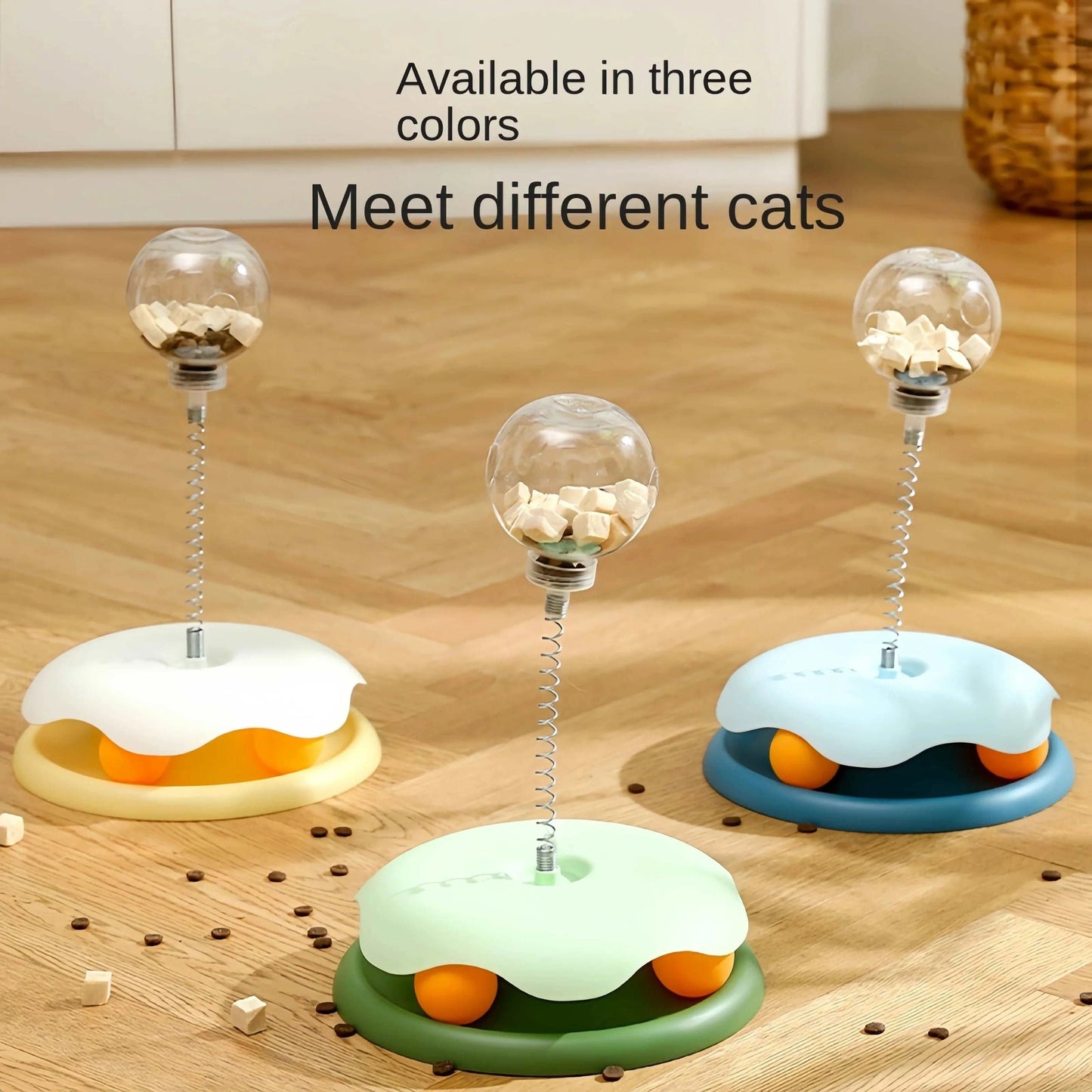 Yellow cat puzzle food ball toy by TrendyPet's Zone, interactive treat dispenser for kittens, with catnip and slow feeder features.