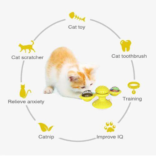 Yellow Cat Toy Turntable Built-in Rotating LED Lights Suction Cup Base - TrendyPet's Zone