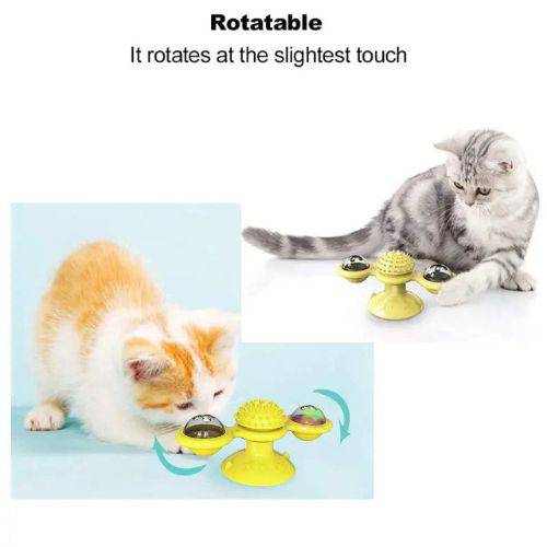 Yellow Cat Toy Turntable Built-in Rotating LED Lights Suction Cup Base - TrendyPet's Zone