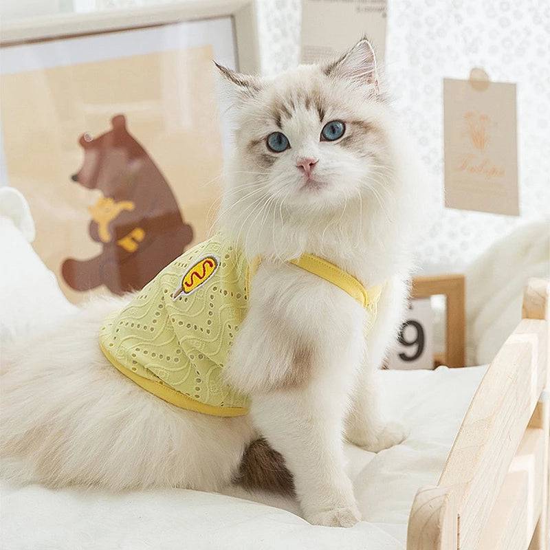 Yellow Dog Summer Clothes Cute Embroidery Striped Top Vest Breathable Puppy Sleeveless Shirt - TrendyPet's Zone