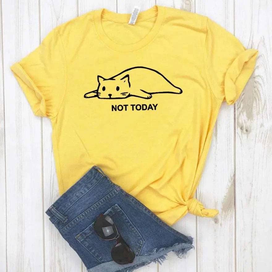 Yellow Not Today Cat Women T-shirt Cotton Casual Funny For Lady Girl Top Tee - TrendyPet's Zone