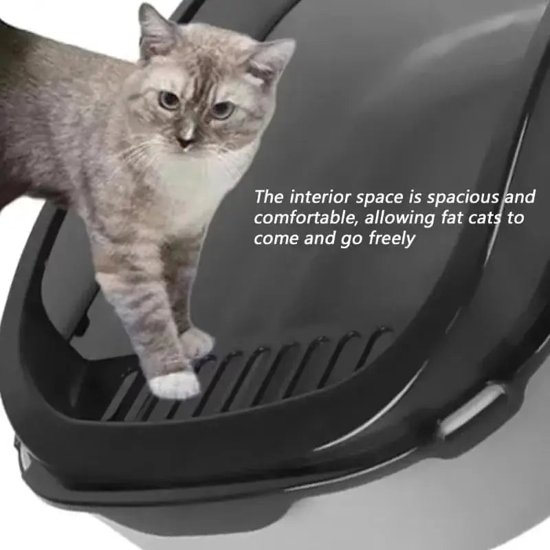 Gray splashproof semi-enclosed cat litter box with high sides, ideal indoor kitten toilet tray from TrendyPet's Zone.
