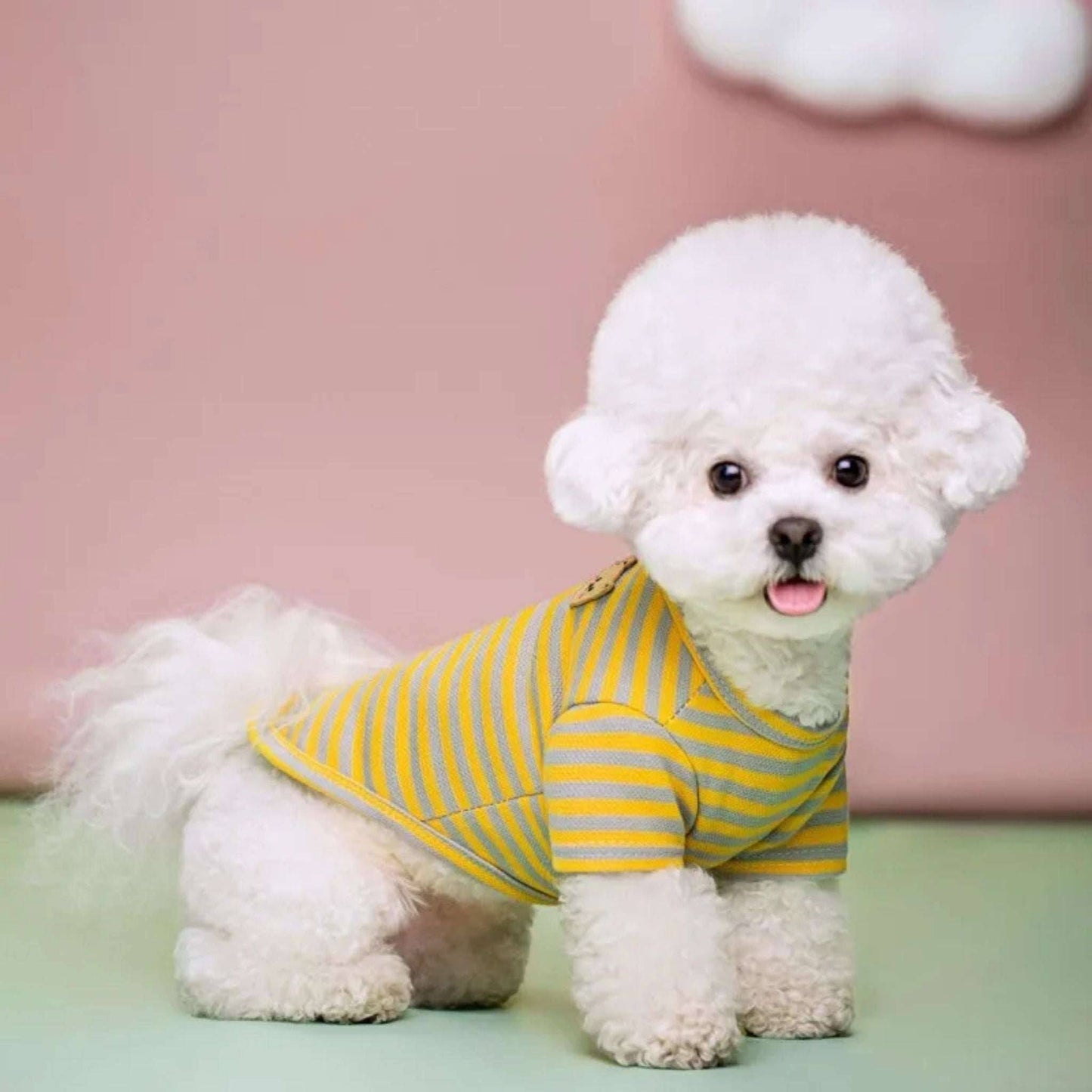 Yellow Summer Clothes for Small Dogs Fashion T-Shirt Bear Print Puppy Thin Strip Vest Pet Clothes - TrendyPet's Zone