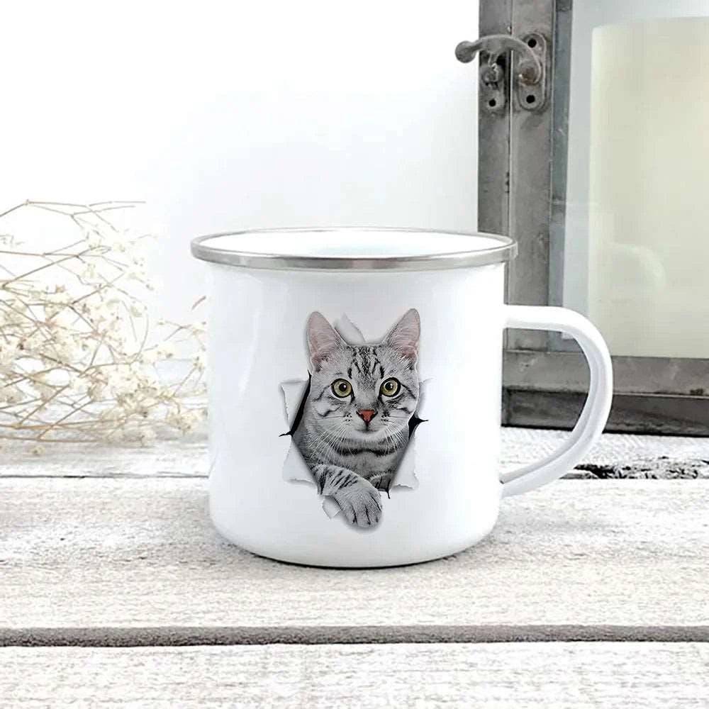 Cute 3D Printed Cat Enamel Coffee Tea Mug with Handle #00 - TrendyPet's Zone