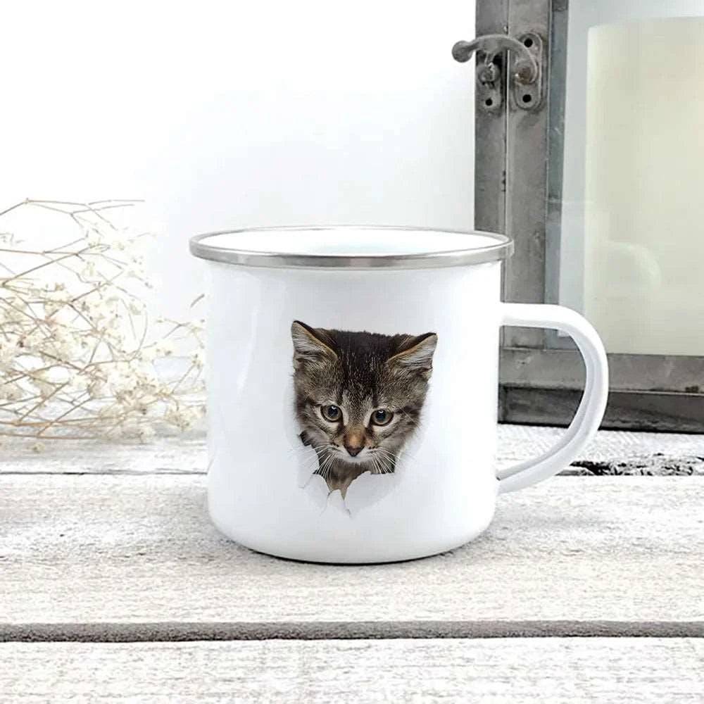 Cute 3D Printed Cat Enamel Coffee Tea Mug with Handle #02 - TrendyPet's Zone
