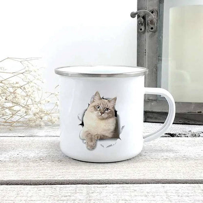 Cute 3D Printed Cat Enamel Coffee Tea Mug with Handle #03 - TrendyPet's Zone