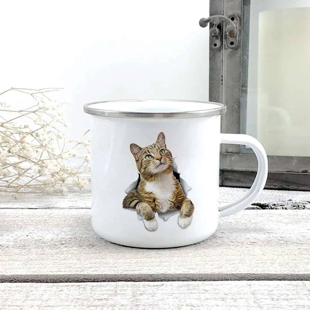 Cute 3D Printed Cat Enamel Coffee Tea Mug with Handle #05 - TrendyPet's Zone