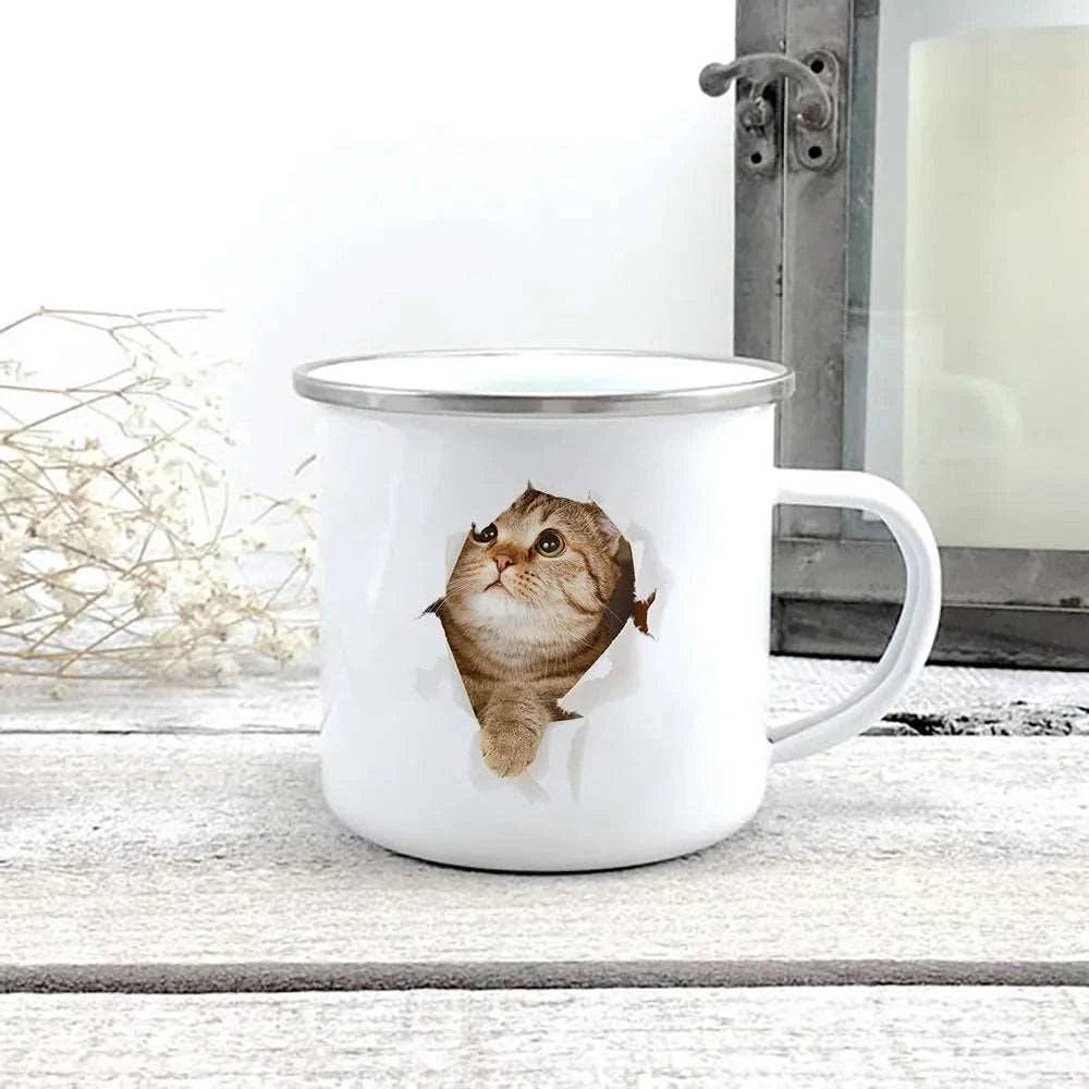 Cute 3D Printed Cat Enamel Coffee Tea Mug with Handle #09 - TrendyPet's Zone