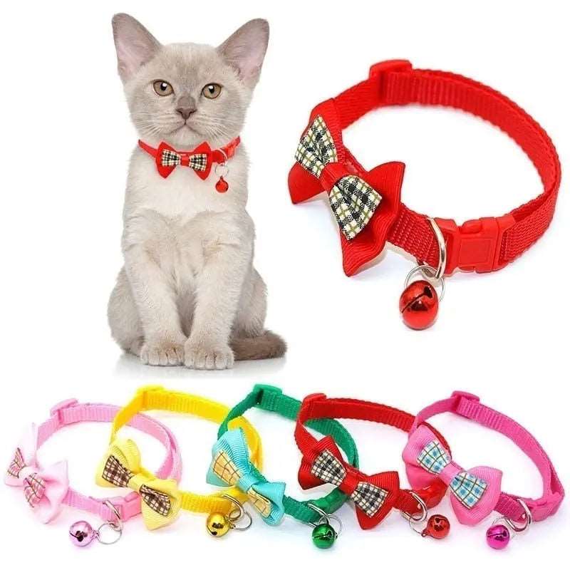 10Pcs Colorful Adjustable Bowknot Cat Collar with Bell - TrendyPet's Zone