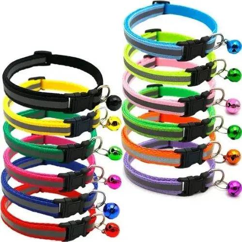 10Pcs Reflective Multicolor Collars For Cat Bell Adjustable Necklace With Bell Colorful for Cat Pet Collars - TrendyPet's Zone