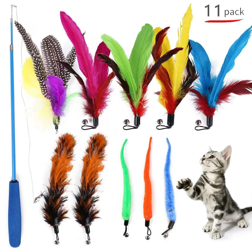 11 Pcs Replacement Cat Feather Toy Set Cat Feather Teaser Wand Toy - TrendyPet's Zone