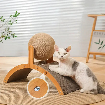 TrendyPet's Zone 2-in-1 cat scratching ball and sisal scratch board for feline play and scratching.