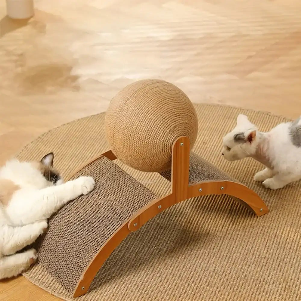 TrendyPet's Zone 2-in-1 cat scratching ball and sisal scratch board for cats to play and scratch naturally.