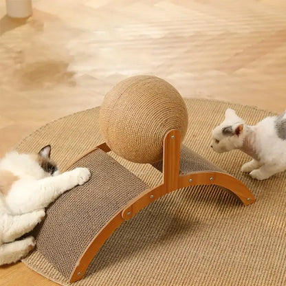 TrendyPet's Zone 2-in-1 cat scratching ball and sisal scratch board for cats to play and scratch naturally.