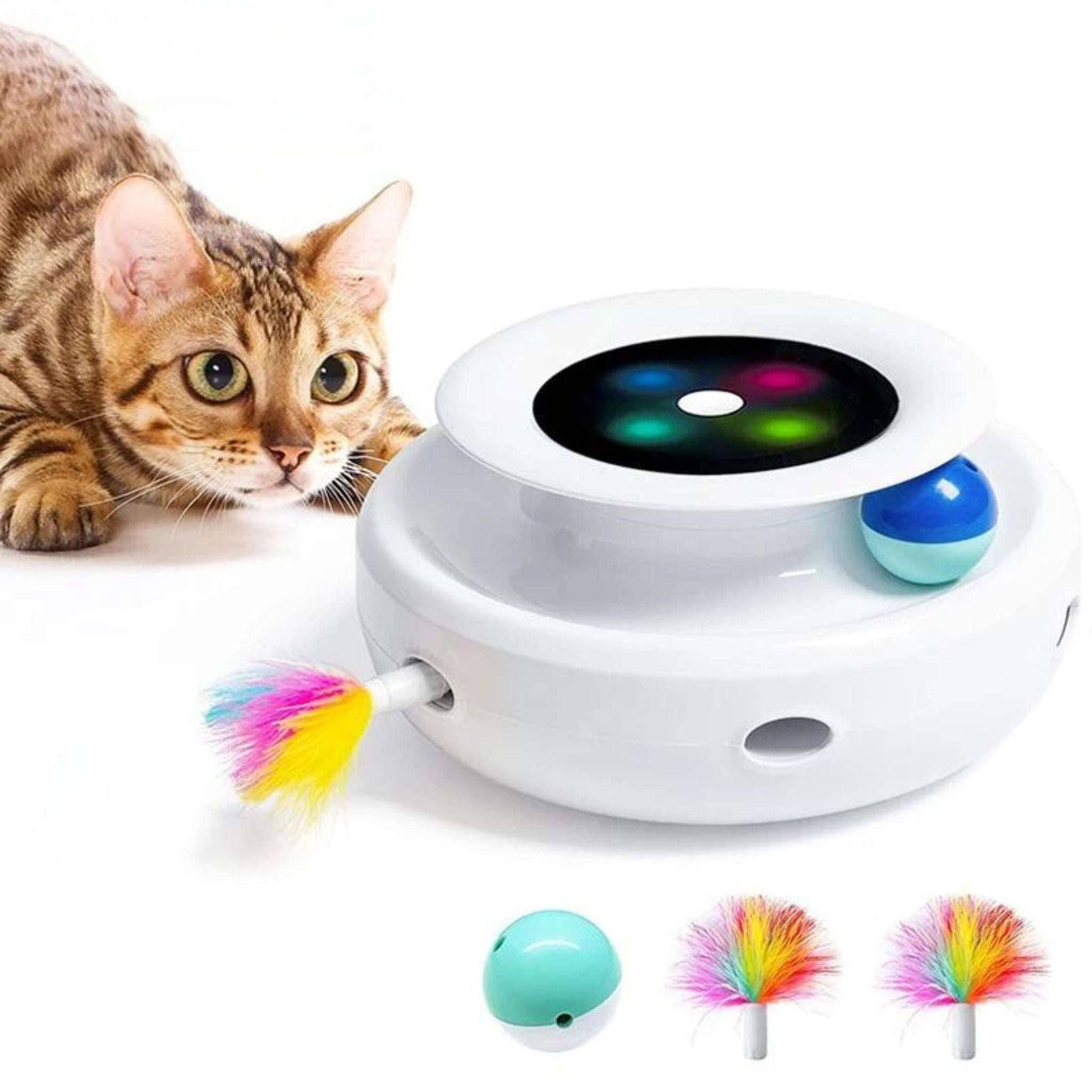 2 in 1 Smart Cat Toys Automatic Feather Fun Ball Kitten Toy Set 5 Modes Electronic Interactive Pet Toy - TrendyPet's Zone