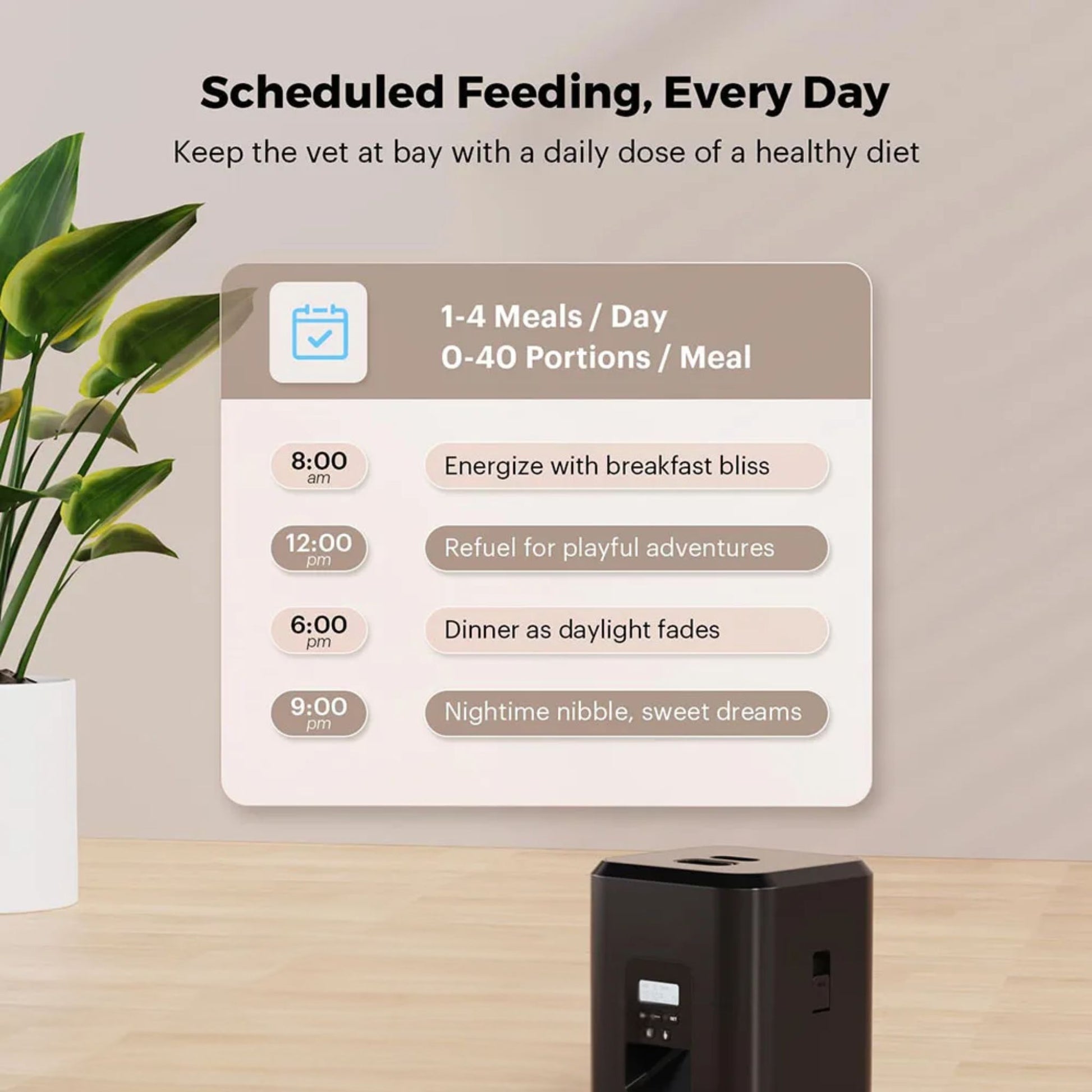 Black 2L TrendyPet's Zone smart automatic pet feeder with timer and button for dry food, suitable for dogs and cats.