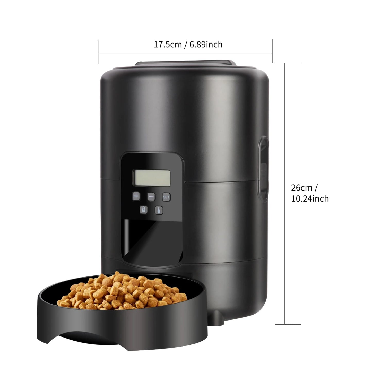 Black 2L smart automatic pet feeder from TrendyPet's Zone with timer and button, designed for dog and cat dry food dispensing.