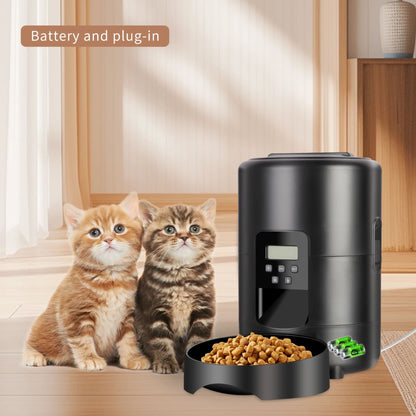 Black 2L smart automatic pet food dispenser with timer and button for dogs and cats by TrendyPet's Zone.