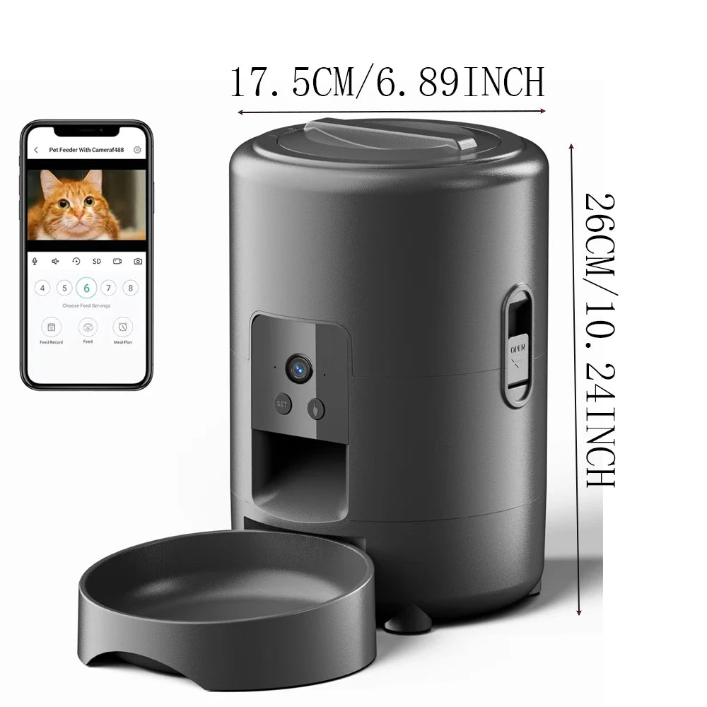Black 2L smart automatic pet feeder with timer and camera from TrendyPet's Zone, designed for dog and cat dry food dispensing.