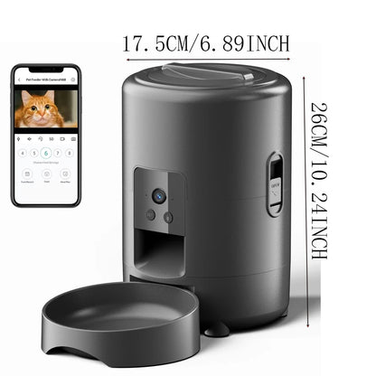 Black 2L smart automatic pet feeder with timer and camera from TrendyPet's Zone, designed for dog and cat dry food dispensing.