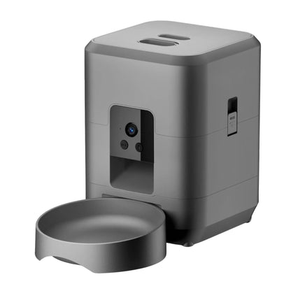 Black 2L smart automatic pet feeder with timer and camera from TrendyPet's Zone, for dry food dispensing for dogs and cats.