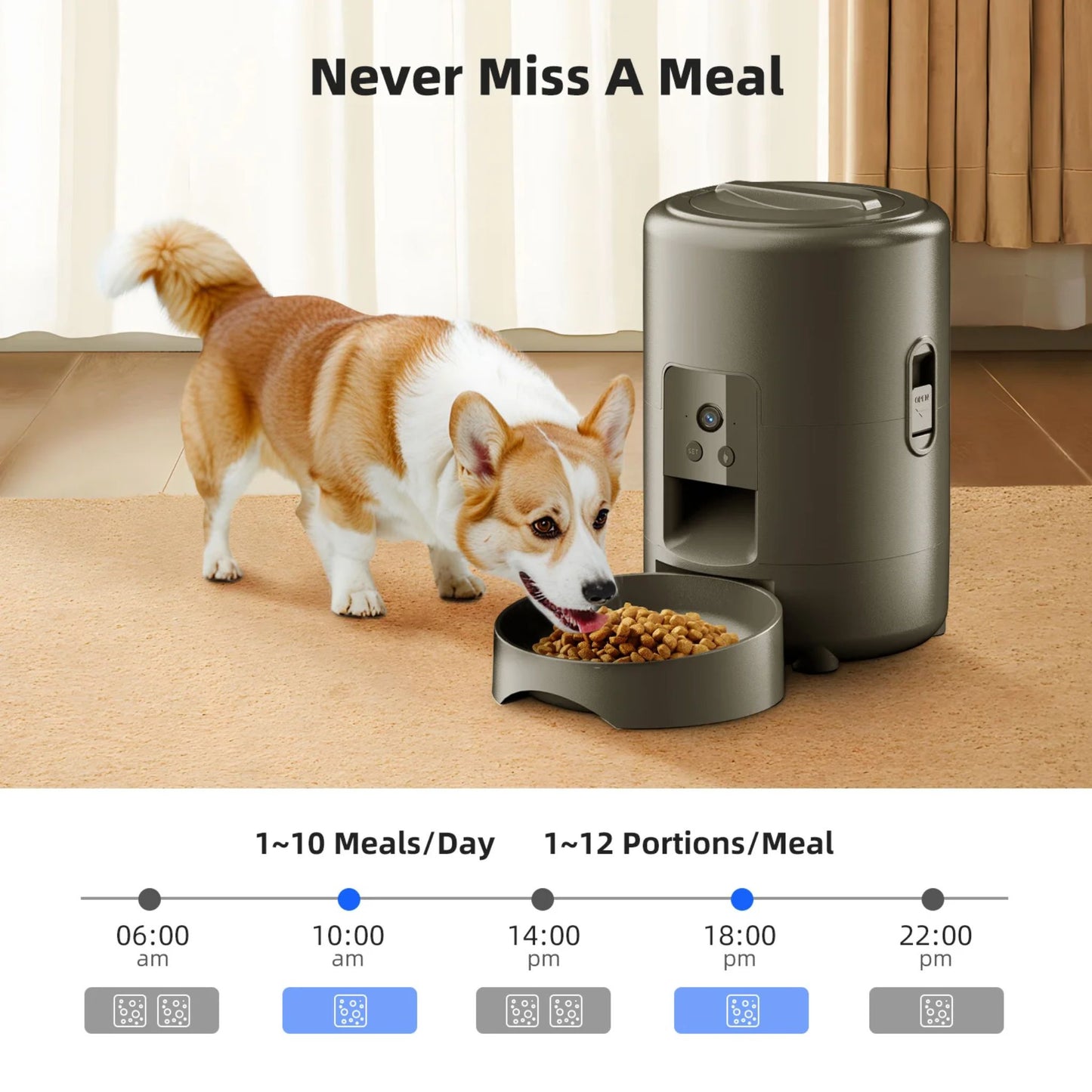 Black 2L TrendyPet's Zone automatic pet feeder with timer and camera, dog and cat dry food dispenser, smart pet feeding device