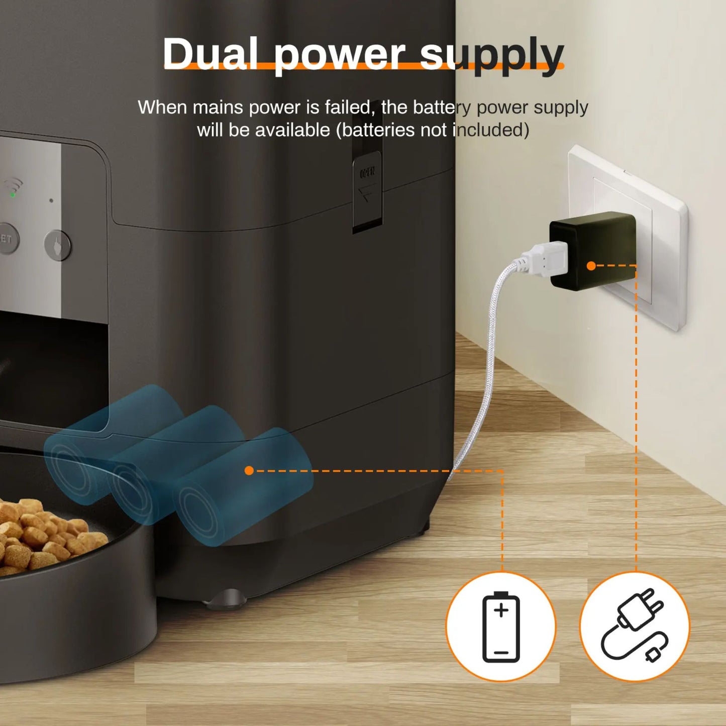 Black 2L TrendyPet's Zone automatic pet feeder with timer, WiFi app, for dog and cat dry food dispensing