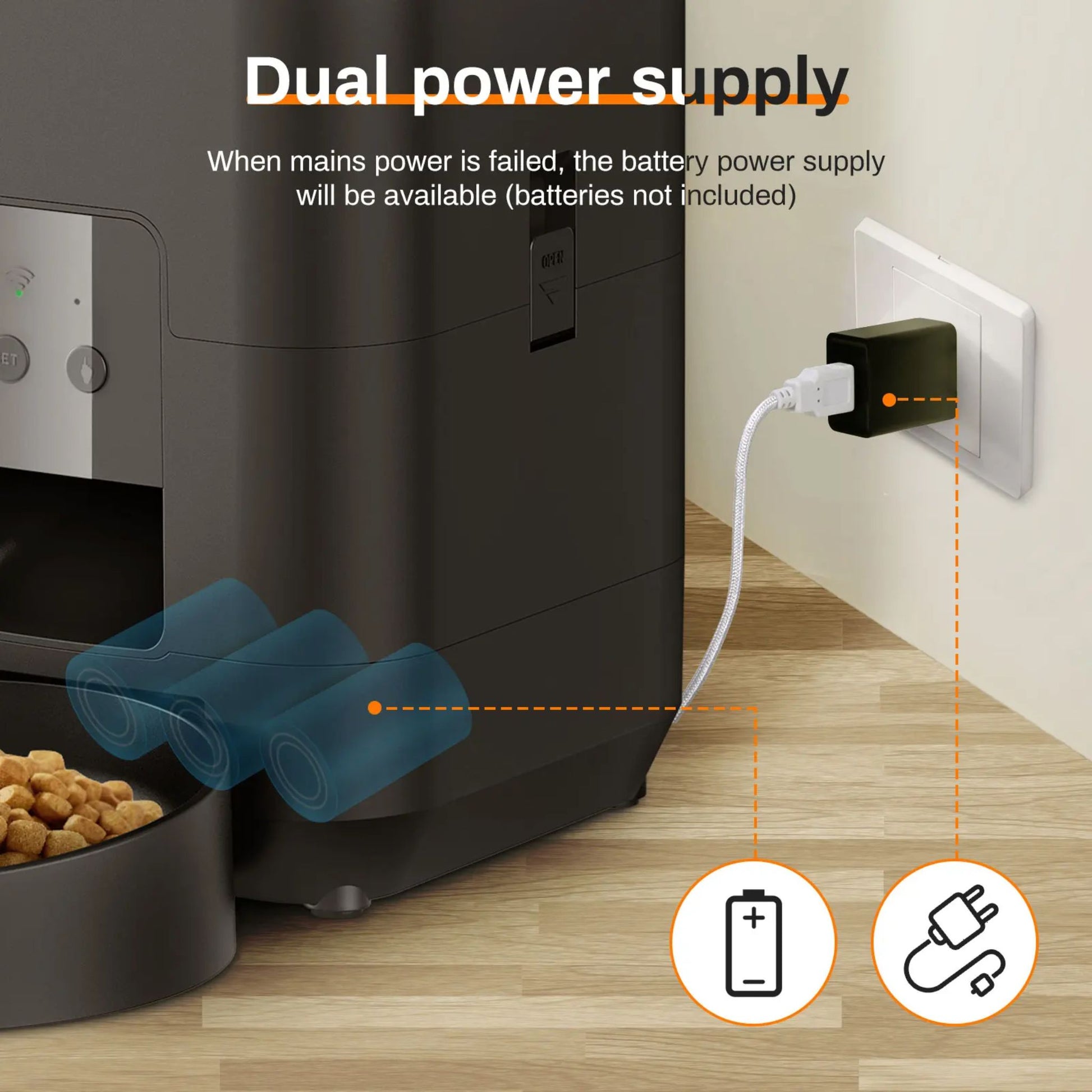 Black 2L TrendyPet's Zone automatic pet feeder with timer, WiFi app, for dog and cat dry food dispensing