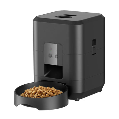 Black 2L smart automatic pet feeder by TrendyPet's Zone with timer and WiFi app for dog and cat dry food dispensing.