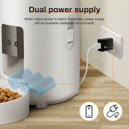 White 2L TrendyPet's Zone smart automatic pet feeder with timer, WiFi app, for dog and cat dry food dispensing.