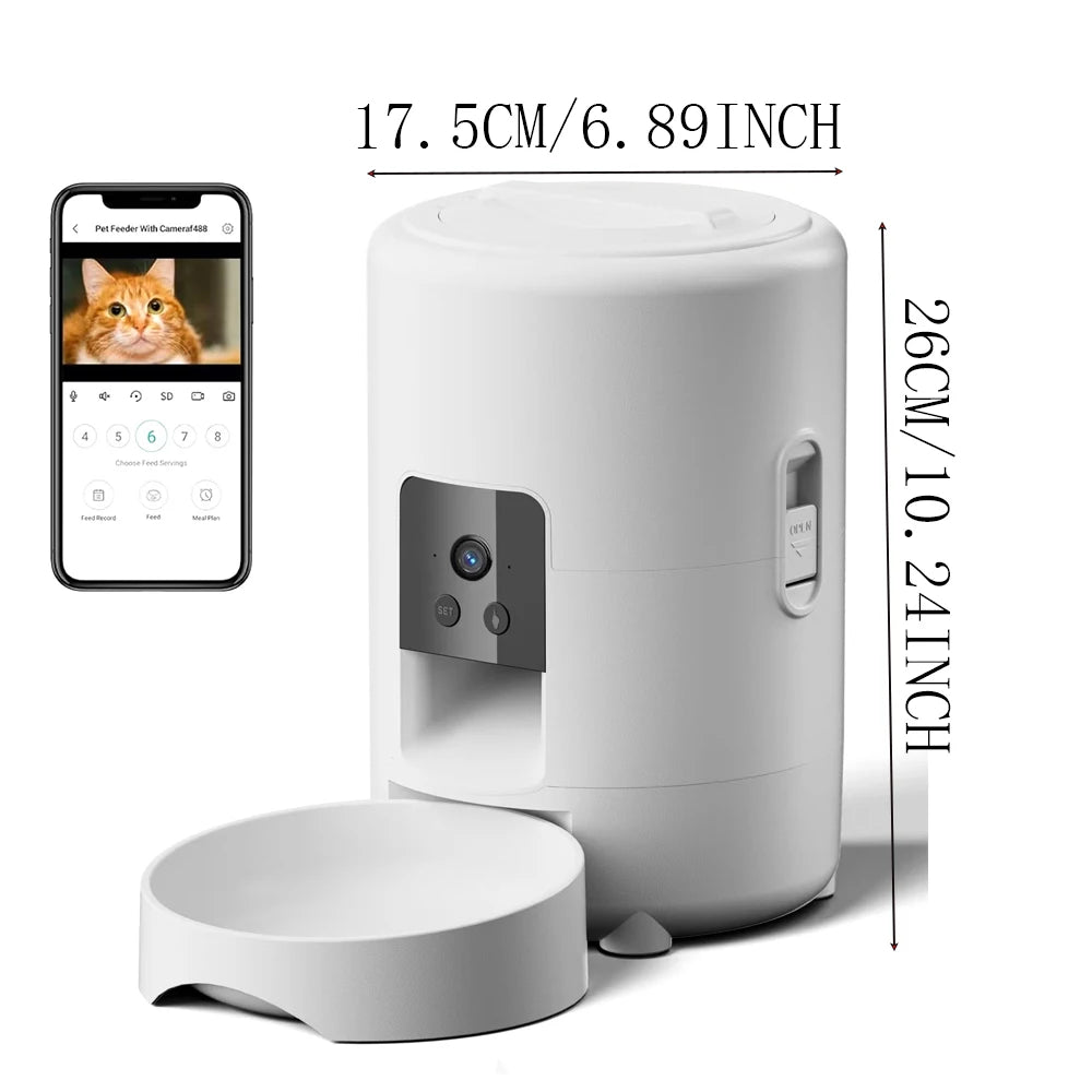 White 2L smart automatic pet feeder with timer and camera from TrendyPet's Zone, designed for dog and cat dry food dispensing.