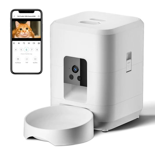 White 2L smart automatic pet feeder with timer and camera from TrendyPet's Zone, designed for dog and cat dry food dispensing.