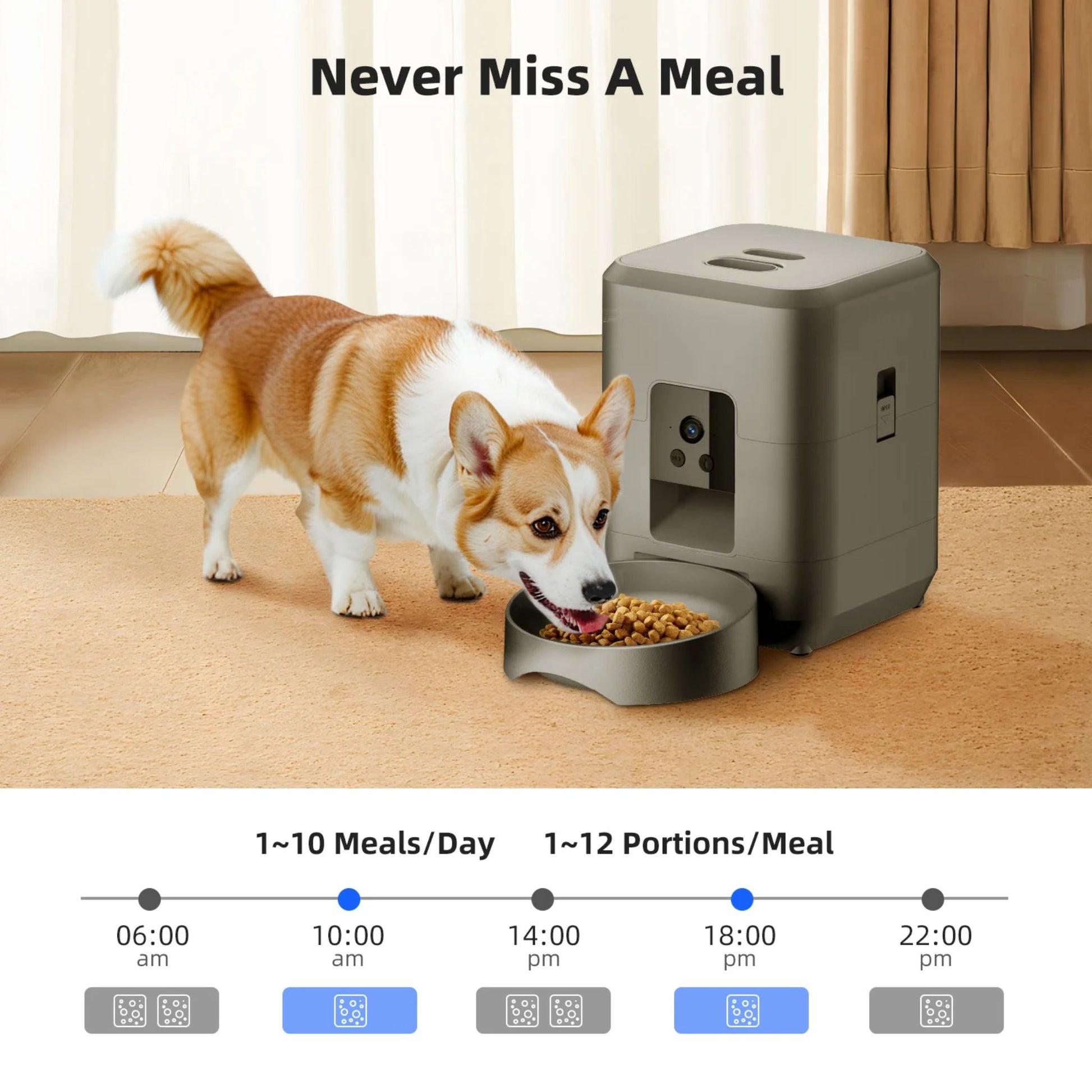 White 2L smart automatic pet feeder by TrendyPet's Zone with timer and camera, designed for dog and cat dry food dispensing.