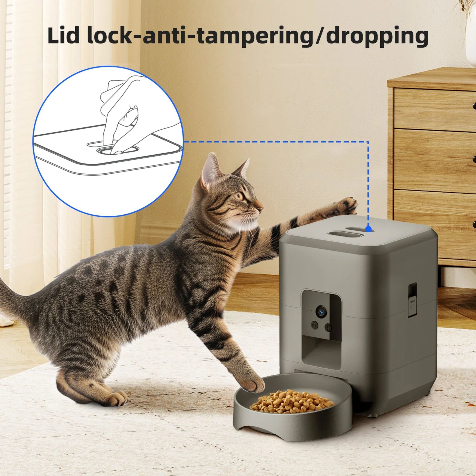 White 2L Smart Automatic Pet Feeder with Timer and Camera by TrendyPet's Zone, for dry food dispensing for dogs and cats.