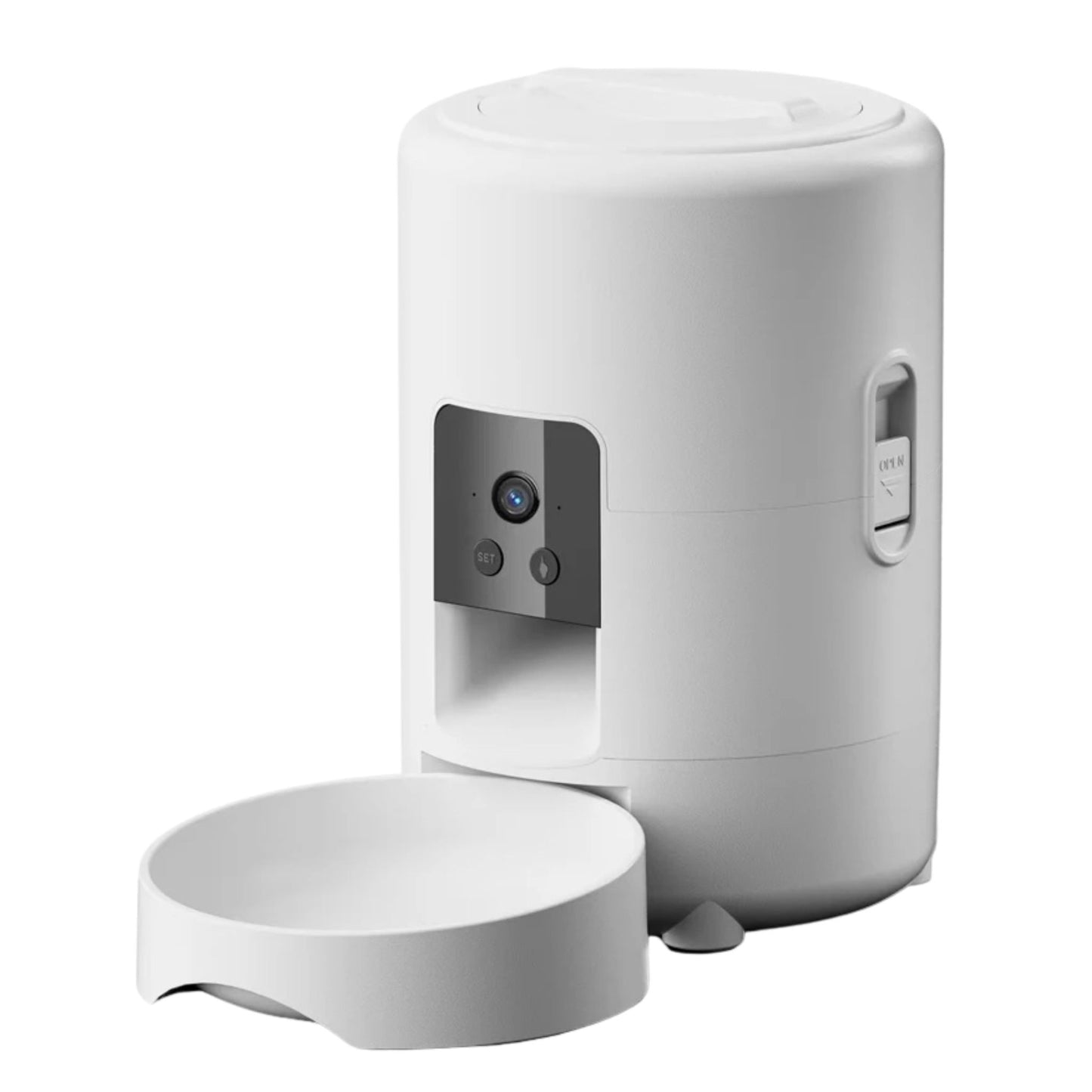 White 2L smart automatic pet feeder with timer and camera by TrendyPet's Zone, designed for dog and cat dry food dispensing.