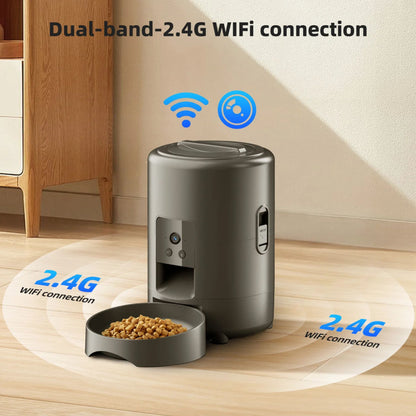 2L black smart automatic pet feeder with timer and camera by TrendyPet's Zone, designed for dog and cat dry food dispensing.