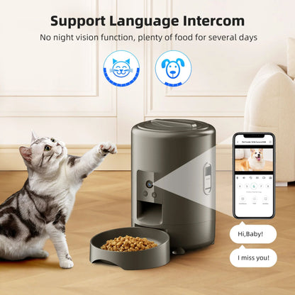 Black 2L TrendyPet's Zone automatic pet feeder with timer and camera for dogs and cats, dispensing dry food.